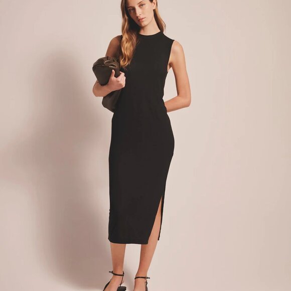 NWT NAADAM Baby Rib Midi Dress In Black Minimalist / Luxury / Staple, Size XL - Picture 1 of 8